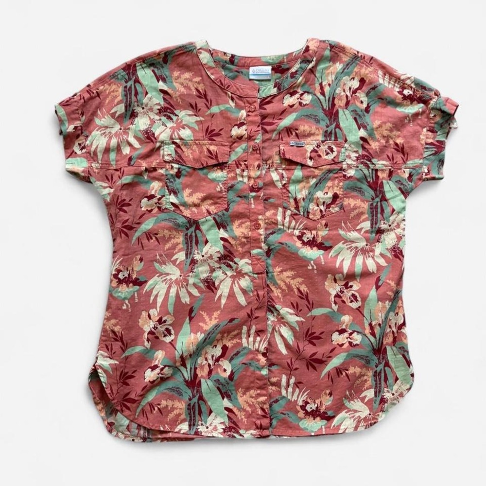 Columbia floral shirt button up utility safari short sleeve women's L casual